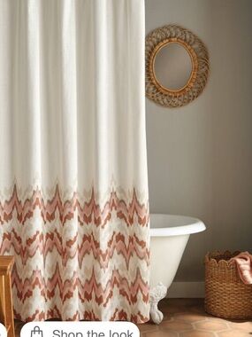 Threshold 13pc Coastal Abstract Shower Curtain Set Cream/Red -New